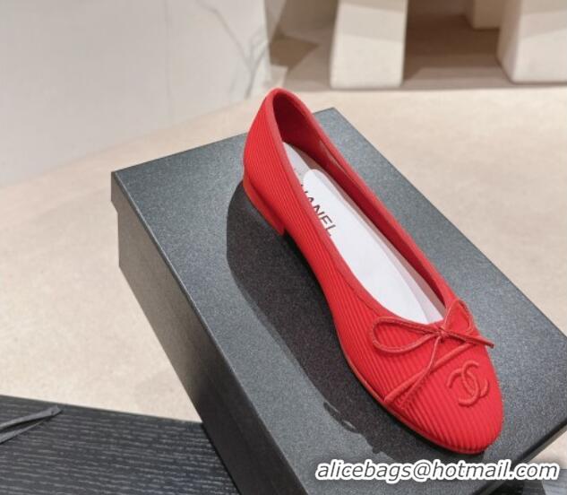 Reasonable Price Chanel Striped Fabric Ballet Flat with Bow G45512 Red 423141