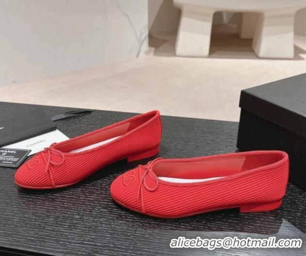 Reasonable Price Chanel Striped Fabric Ballet Flat with Bow G45512 Red 423141