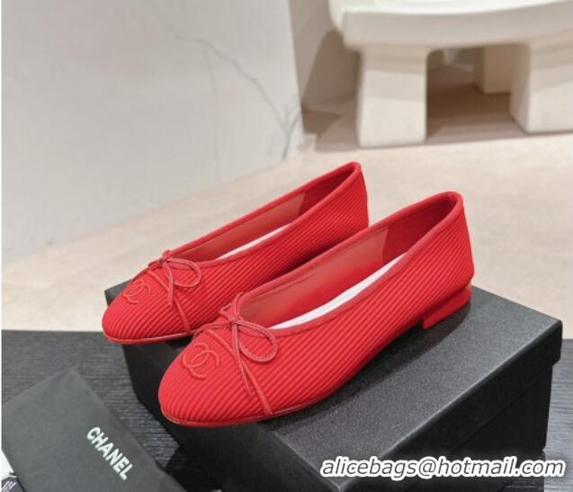 Reasonable Price Chanel Striped Fabric Ballet Flat with Bow G45512 Red 423141