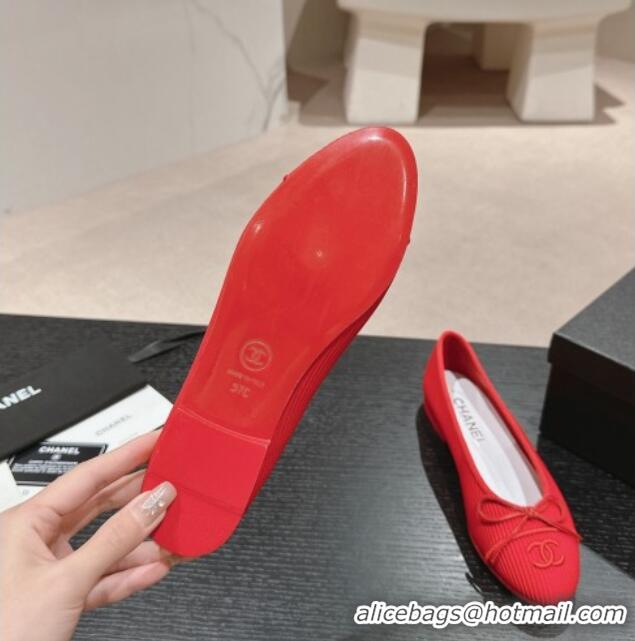 Reasonable Price Chanel Striped Fabric Ballet Flat with Bow G45512 Red 423141