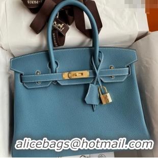 Well Crafted Hermes Birkin 30cm Bag in Original Togo Leather H30 Denim Blue/Gold 2024 (Full Handmade)