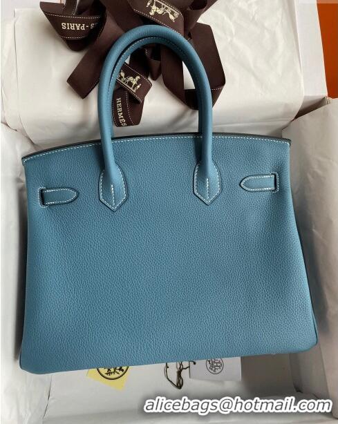 Well Crafted Hermes Birkin 30cm Bag in Original Togo Leather H30 Denim Blue/Gold 2024 (Full Handmade)