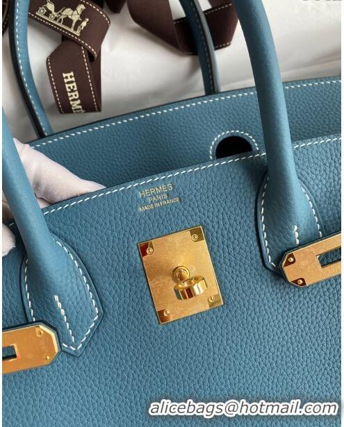 Well Crafted Hermes Birkin 30cm Bag in Original Togo Leather H30 Denim Blue/Gold 2024 (Full Handmade)