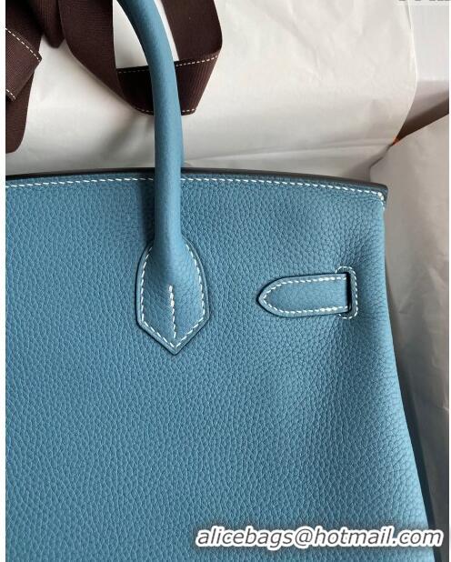 Well Crafted Hermes Birkin 30cm Bag in Original Togo Leather H30 Denim Blue/Gold 2024 (Full Handmade)