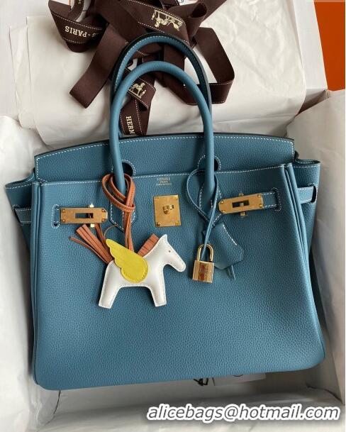 Well Crafted Hermes Birkin 30cm Bag in Original Togo Leather H30 Denim Blue/Gold 2024 (Full Handmade)