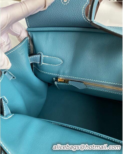 Well Crafted Hermes Birkin 30cm Bag in Original Togo Leather H30 Denim Blue/Gold 2024 (Full Handmade)