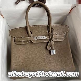 Good Taste Hermes Birkin 30cm Bag in Original Togo Leather H30 Etoupe/Silver 2024 (Full Handmade)