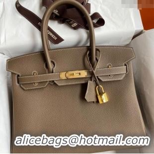 Most Popular Hermes Birkin 30cm Bag in Original Togo Leather H30 Etoupe/Gold 2024