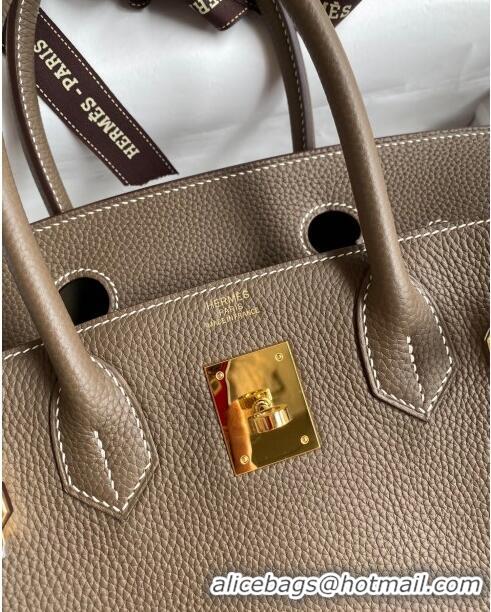 Most Popular Hermes Birkin 30cm Bag in Original Togo Leather H30 Etoupe/Gold 2024