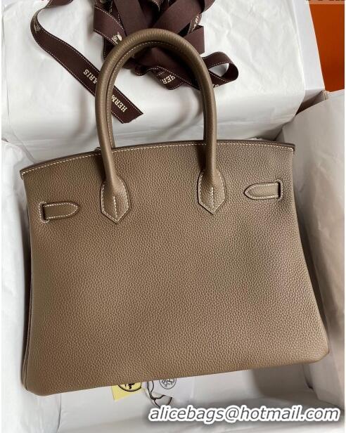 Most Popular Hermes Birkin 30cm Bag in Original Togo Leather H30 Etoupe/Gold 2024