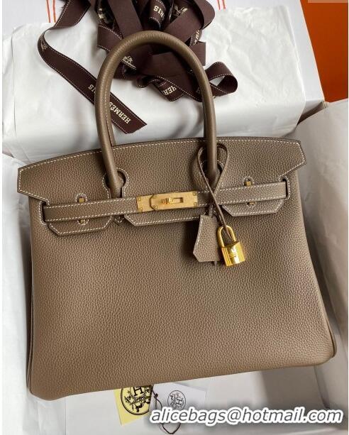 Most Popular Hermes Birkin 30cm Bag in Original Togo Leather H30 Etoupe/Gold 2024