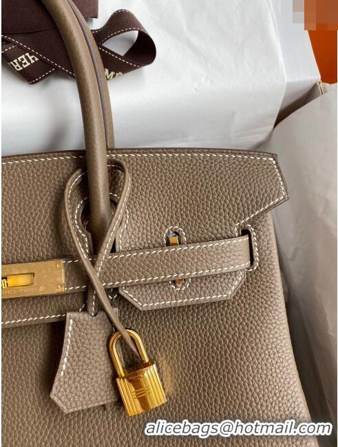 Most Popular Hermes Birkin 30cm Bag in Original Togo Leather H30 Etoupe/Gold 2024