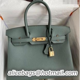 Top Design Hermes Birkin 30cm Bag in Original Togo Leather H30 Almond Green/Gold 2024 (Full Handmade)