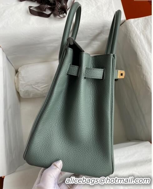 Top Design Hermes Birkin 30cm Bag in Original Togo Leather H30 Almond Green/Gold 2024 (Full Handmade)