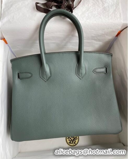 Top Design Hermes Birkin 30cm Bag in Original Togo Leather H30 Almond Green/Gold 2024 (Full Handmade)