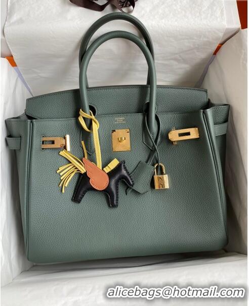 Top Design Hermes Birkin 30cm Bag in Original Togo Leather H30 Almond Green/Gold 2024 (Full Handmade)