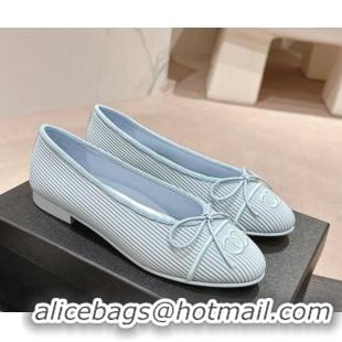 Low Cost Chanel Striped Fabric Ballet Flat with Bow G45512 Light Blue 423142