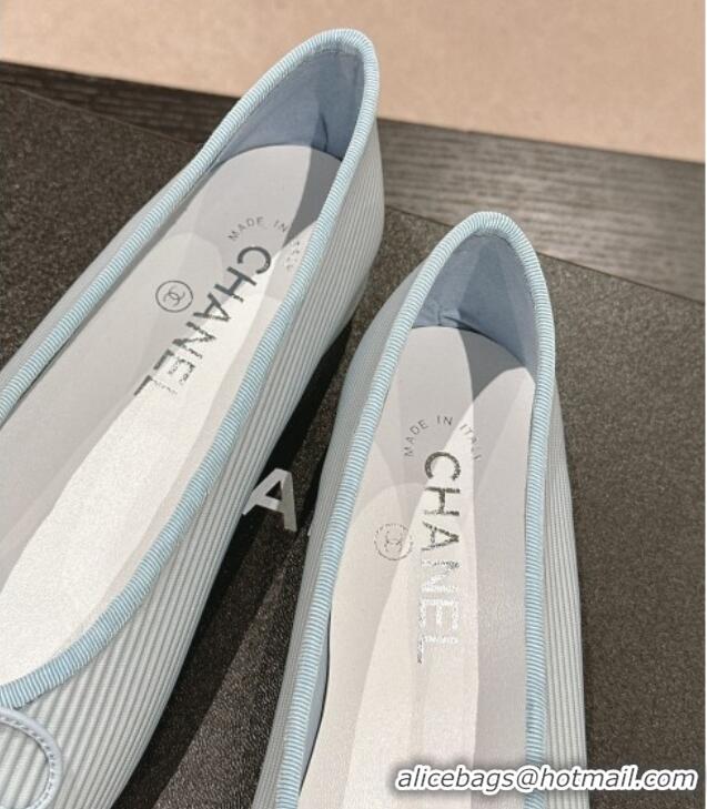 Low Cost Chanel Striped Fabric Ballet Flat with Bow G45512 Light Blue 423142