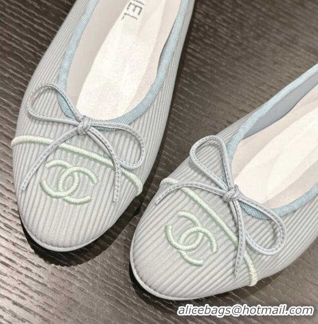 Low Cost Chanel Striped Fabric Ballet Flat with Bow G45512 Light Blue 423142