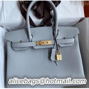 Discount Hermes Birkin 30cm Bag in Original Togo Leather Glacier H30 Blue/Gold 2024 (Full Handmade)