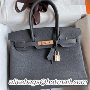 Well Crafted Hermes Birkin 30cm Bag in Original Togo Leather H30 Iron grey/Pink Gold 2024 (Full Handmade)