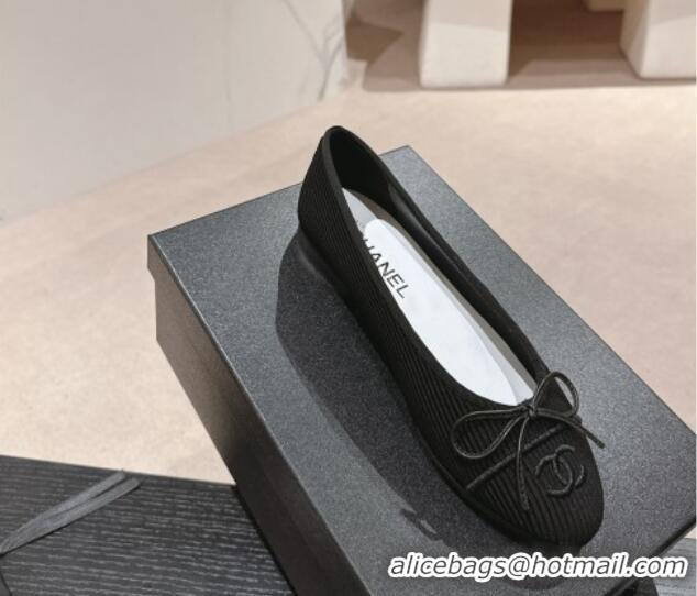 Best Price Chanel Striped Fabric Ballet Flat with Bow G45512 Black 423143