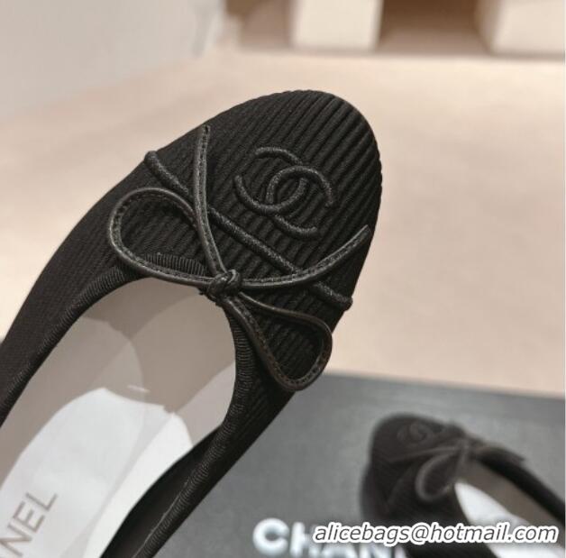 Best Price Chanel Striped Fabric Ballet Flat with Bow G45512 Black 423143