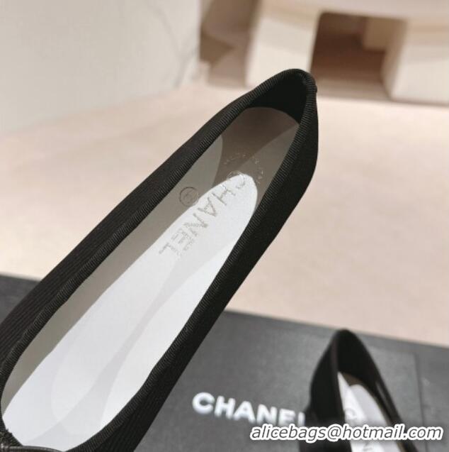 Best Price Chanel Striped Fabric Ballet Flat with Bow G45512 Black 423143