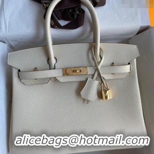 Top Grade Hermes Birkin 30cm Bag in Original Togo Leather Cream H30 White/Gold 2024 (Full Handmade)