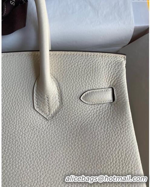 Top Grade Hermes Birkin 30cm Bag in Original Togo Leather Cream H30 White/Gold 2024 (Full Handmade)