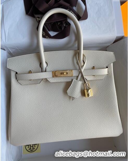 Top Grade Hermes Birkin 30cm Bag in Original Togo Leather Cream H30 White/Gold 2024 (Full Handmade)