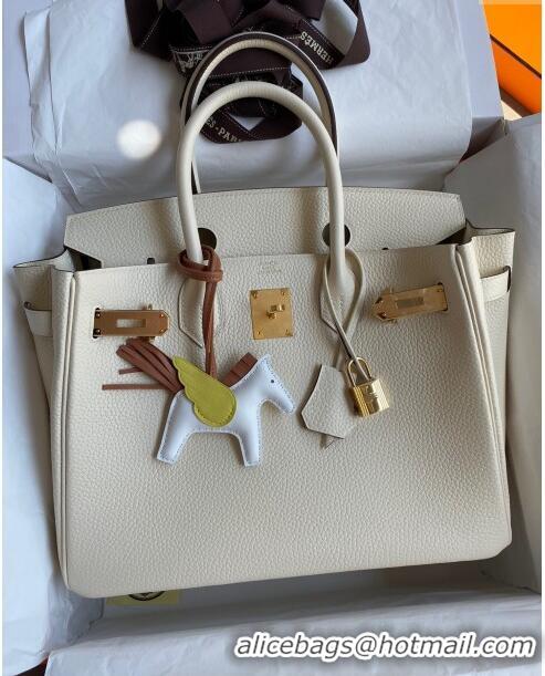 Top Grade Hermes Birkin 30cm Bag in Original Togo Leather Cream H30 White/Gold 2024 (Full Handmade)