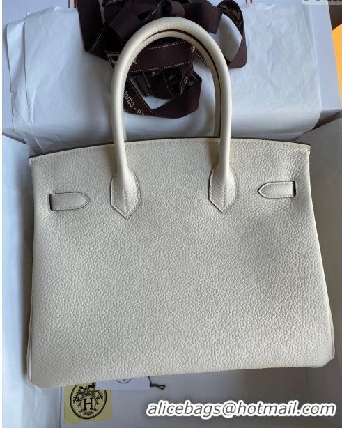 Top Grade Hermes Birkin 30cm Bag in Original Togo Leather Cream H30 White/Gold 2024 (Full Handmade)