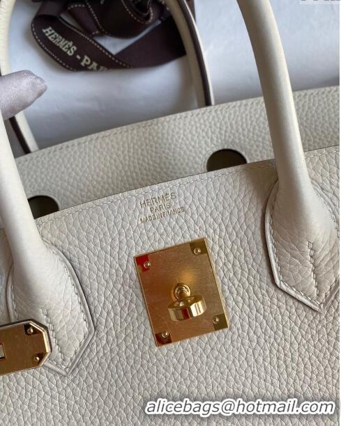 Top Grade Hermes Birkin 30cm Bag in Original Togo Leather Cream H30 White/Gold 2024 (Full Handmade)