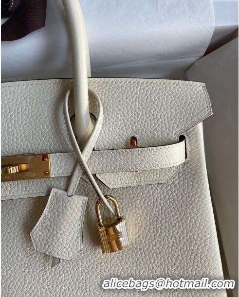 Top Grade Hermes Birkin 30cm Bag in Original Togo Leather Cream H30 White/Gold 2024 (Full Handmade)