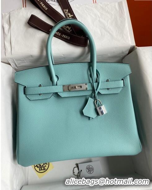 Promotional Hermes Birkin 30cm Bag in Original Togo Leather Macaron H30 Blue/Silver 2024 (Full Handmade)