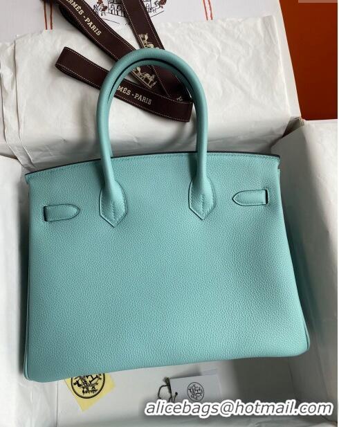 Promotional Hermes Birkin 30cm Bag in Original Togo Leather Macaron H30 Blue/Silver 2024 (Full Handmade)