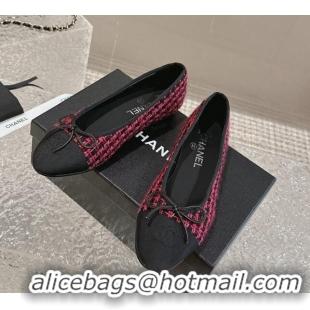 Top Quality Chanel Tweed & Grosgrain Ballet Flat with Bow G02819 Dark Pink 423145