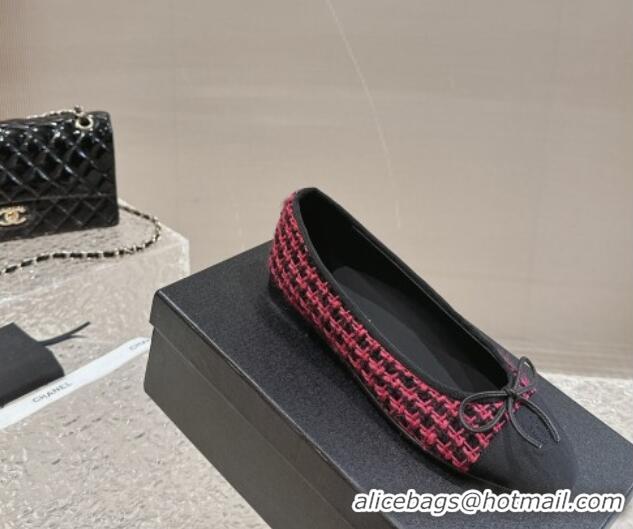 Top Quality Chanel Tweed & Grosgrain Ballet Flat with Bow G02819 Dark Pink 423145