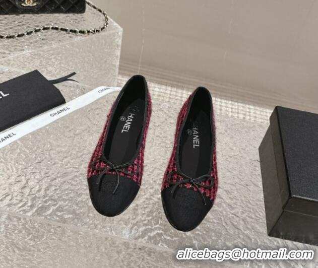 Top Quality Chanel Tweed & Grosgrain Ballet Flat with Bow G02819 Dark Pink 423145