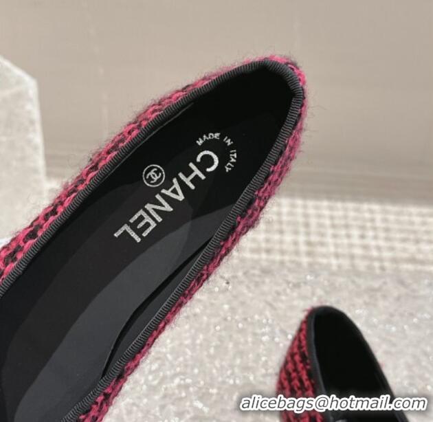 Top Quality Chanel Tweed & Grosgrain Ballet Flat with Bow G02819 Dark Pink 423145