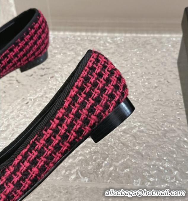 Top Quality Chanel Tweed & Grosgrain Ballet Flat with Bow G02819 Dark Pink 423145