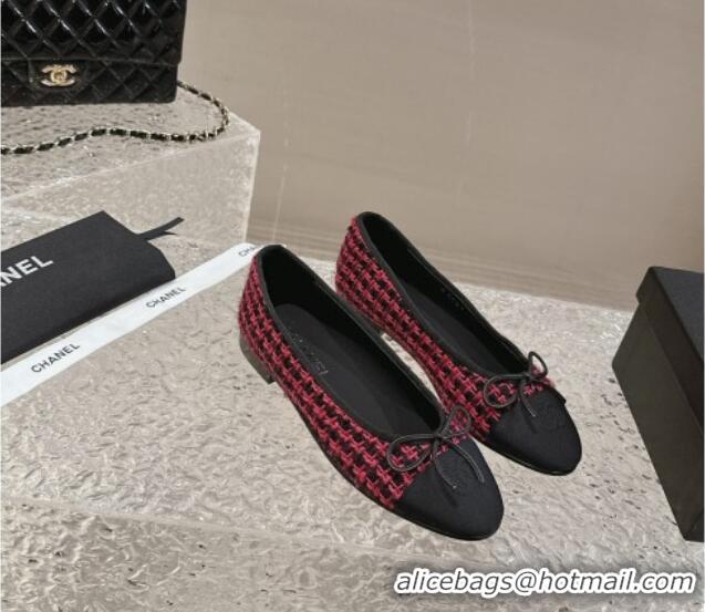 Top Quality Chanel Tweed & Grosgrain Ballet Flat with Bow G02819 Dark Pink 423145