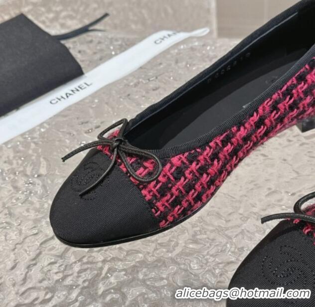 Top Quality Chanel Tweed & Grosgrain Ballet Flat with Bow G02819 Dark Pink 423145