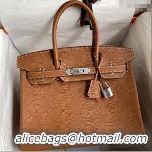 Shop Discount Hermes Birkin 30cm Bag in Original Togo Leather H30 Brown/Silver 2024 (Full Handmade)