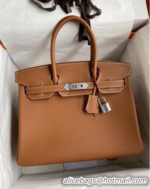 Shop Discount Hermes Birkin 30cm Bag in Original Togo Leather H30 Brown/Silver 2024 (Full Handmade)