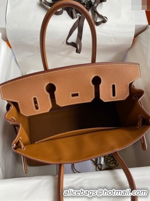 Shop Discount Hermes Birkin 30cm Bag in Original Togo Leather H30 Brown/Silver 2024 (Full Handmade)