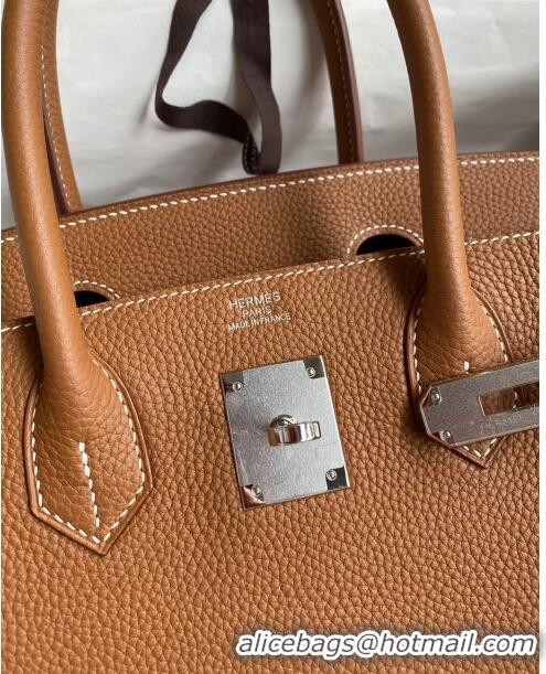 Shop Discount Hermes Birkin 30cm Bag in Original Togo Leather H30 Brown/Silver 2024 (Full Handmade)