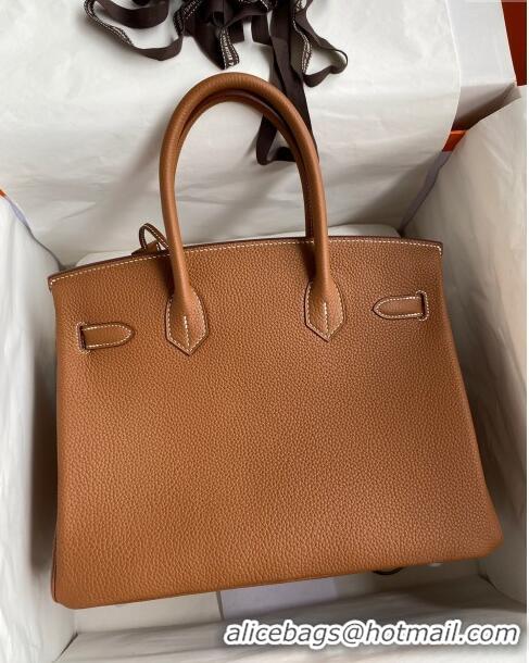 Shop Discount Hermes Birkin 30cm Bag in Original Togo Leather H30 Brown/Silver 2024 (Full Handmade)