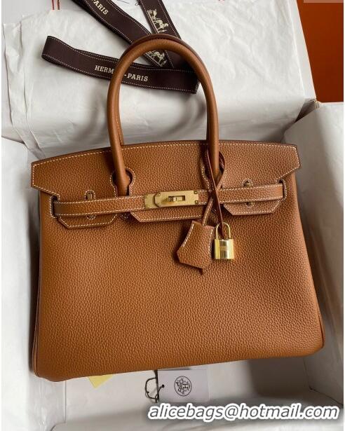 Market Sells Hermes Birkin 30cm Bag in Original Togo Leather H30 Brown/Gold 2024 (Full Handmade)